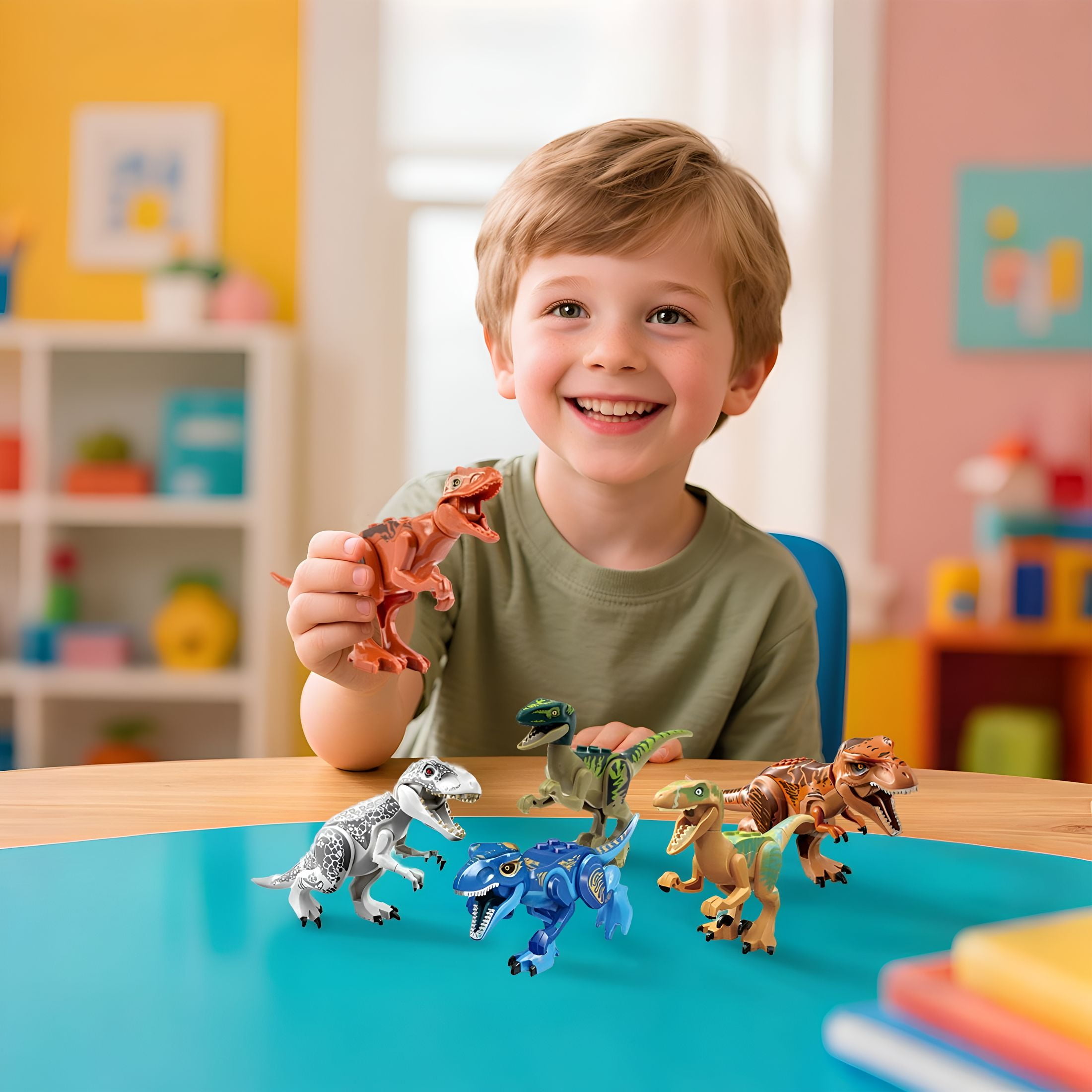 BESTSKY 12 Pieces Dinosaur Building Blocks Set for Kids Ages 4-8, Bright Blocks Dinosaur