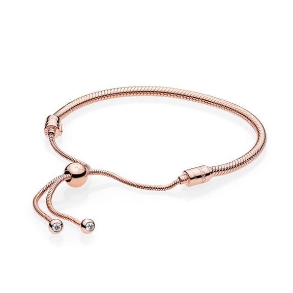Snake chain bracelet in Rose w/2 flush-set clear CZ and slidi Bracelet 28 cm 587125CZ-2