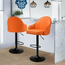 MoNiBloom Swivel Modern Bar Stool Set of 2, Adjustable Counter Height Barstools Faux Leather with Backrest & Armrest, Orange