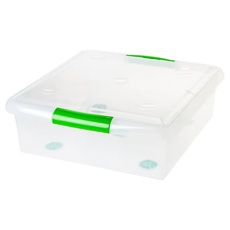 Iris 61 Quart And Slide Plastic Storage Box With Green Handle Iris 61 Quart And Slide Plastic Storage Box With Green Handle Clear