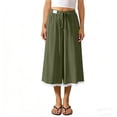 thumbnail image 6 of VBVC Women's High Waisted Cotton-Linen Capri Pants,Drawstring Lace Trim Casual Trousers,Lightweight Summer Wide Leg Pants with Pockets,Army Green,S-2XL, 6 of 9
