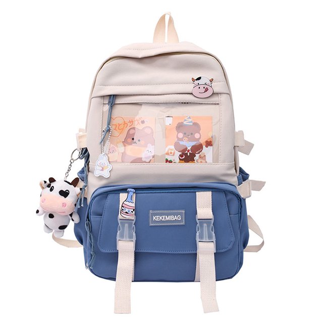 Mochila Estilo Preppy Mochila linda de lona para estudiante con colgante (azul) para mujer Tmvgtek Para Estrenar