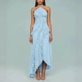 thumbnail image 7 of Kvture Women's Ruffle Halter Chiffon Maxi Dress Elegant Summer Sleeveless Cocktail Party Formal Wedding Guest Dresses Blue, 7 of 7