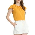 thumbnail image 5 of INSPIRE CHIC Women's Flutter Sleeve Button Front Ruffle Neck Tie Neck Work Blouse, 5 of 6