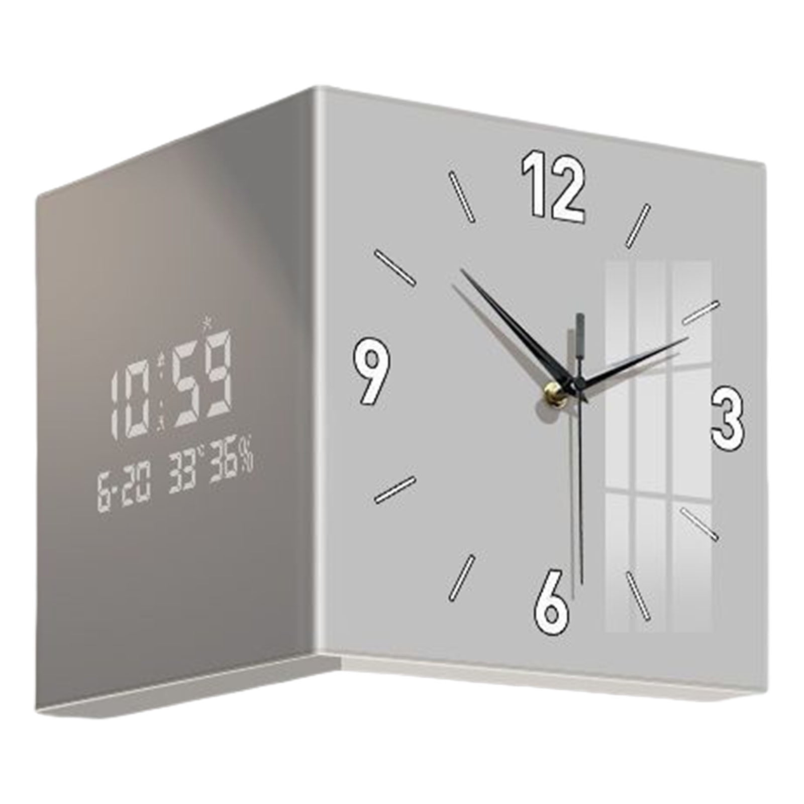 URTERYSER Double Sided Corner Wall Clock Easy To Read Square Designs Digital Display Wall Clock for Living Room and Office Decors Light Gray