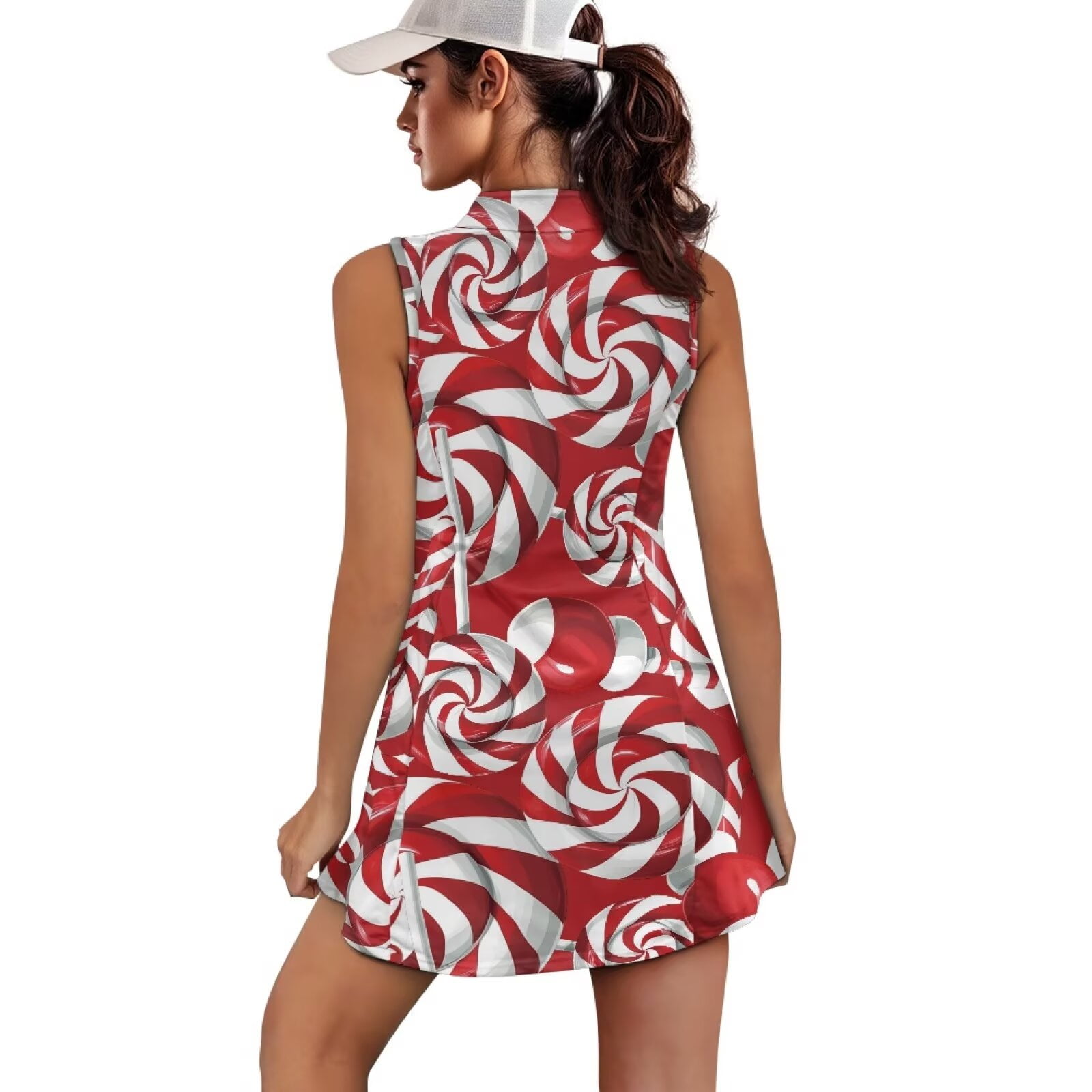 Yuyamidu Red Christmas Womens Tennis Dress, 2 PCS Candy Canes Golf Workout Dress with Shorts, Casual Athletic Dresses Size XL