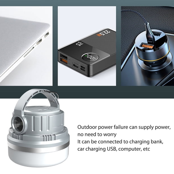 Camping Light Power Bank 2400mAh Bombilla de emergencia para el hogar (Ceniza superior sin energía solar) Tmvgtek Para estrenar