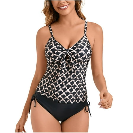 WREESH Women s Slim Two Piece Swimsuit 2025 - Bow Shoulder Tankini Top & Tummy Control Boyshorts Beach Bathing Suit Black