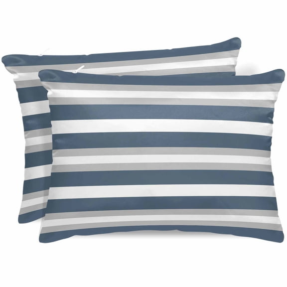 Haze Blue Stripe Pillow Cases Standard Size Set of 2, Smooth Satin Pillowcase for Hair and Skin, Farmhouse Blue Gray Striped Decorative Cooling Bed Pillow Covers with Zipper, 20x26 Inches