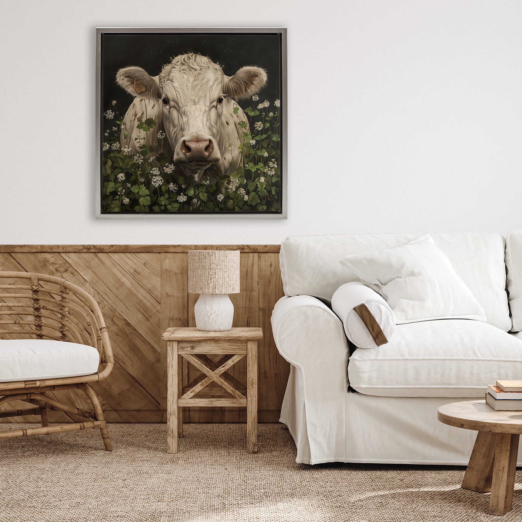 Stupell Industries Cow in the Green Meadow Gray Framed Floater Canvas Wall Art, design by Creative Studio