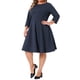 thumbnail image 4 of Vestido de oficina para mujer en tallas grandes, con mangas 3/4, vestido de cóctel vintage de los años 50 y 60, vestido para trabajar, talla 1X, azul marino, 4 of 6