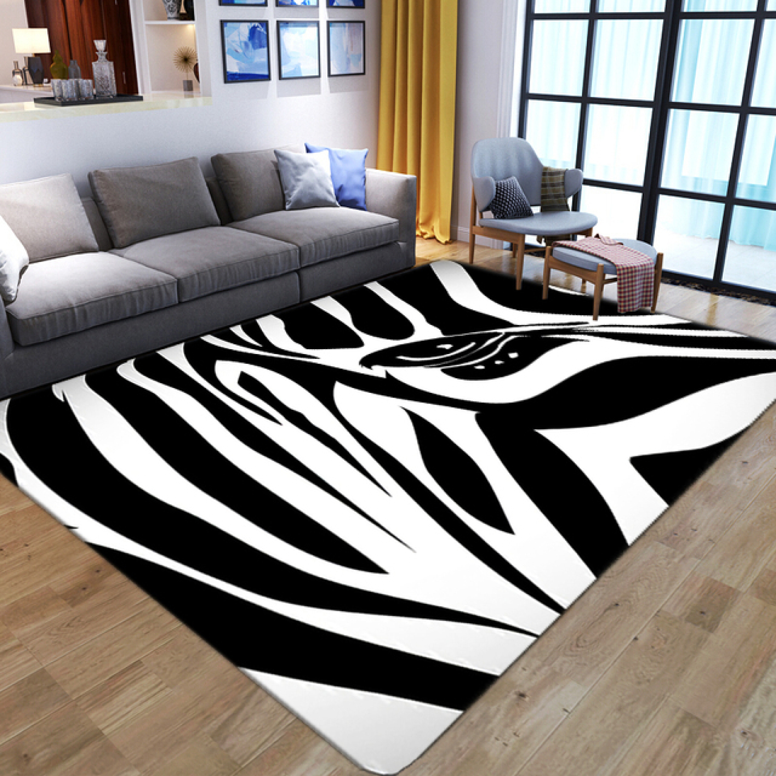 Black And White Zebra Area Rugs, Modern Abstract Rug, Irregular Striped Carpet, Zebra Print