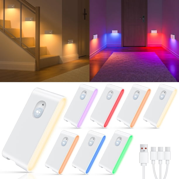Luces de Escalera con Sensor de Movimiento WILLED Interior 8 unidades RGB y Blanco Cálido