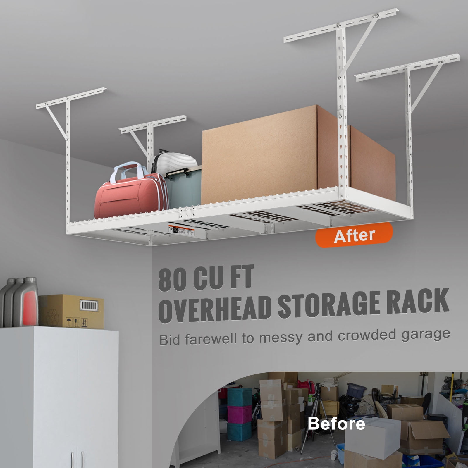KFFKFF Overhead Adjustable Garage Storage Rack 36x96" Ceiling Rack 600lb White