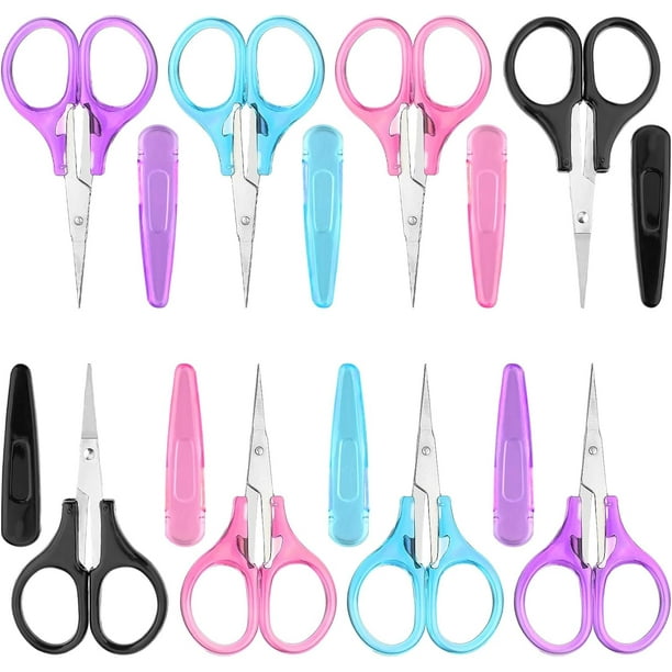 Juego de 8 mini tijeras para manualidades, tijeras de acero inoxidable con cubierta protectora, punta recta, tijeras pequeñas para coser para adultos con necesidades especiales