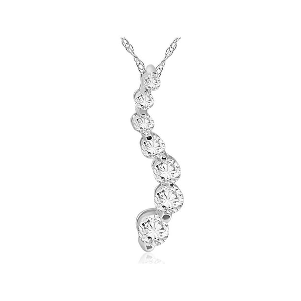 Pompeii3 1/2ct Real Diamond Journey Pendant Necklace 14K White Gold