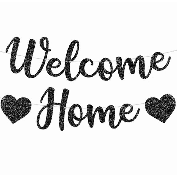 Welcome Home Banner, Black Glitter, with Heart Accents, Party Decoration