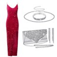 thumbnail image 2 of 2024 nuevo vestido de fiesta elegante de verano para mujer con abertura sólida vestido largo informal con lentejuelas y cuello en V y hombros descubiertos hasta el suelo, 2 of 5