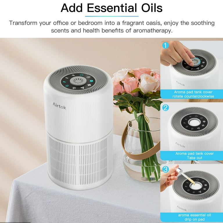 AIRTOK True HEPA Air Purifier for Bedroom Office Air Cleaner with Fragrance for Allergies and Asthma Smoke Pet Dander Odor Dust Pollen Mold