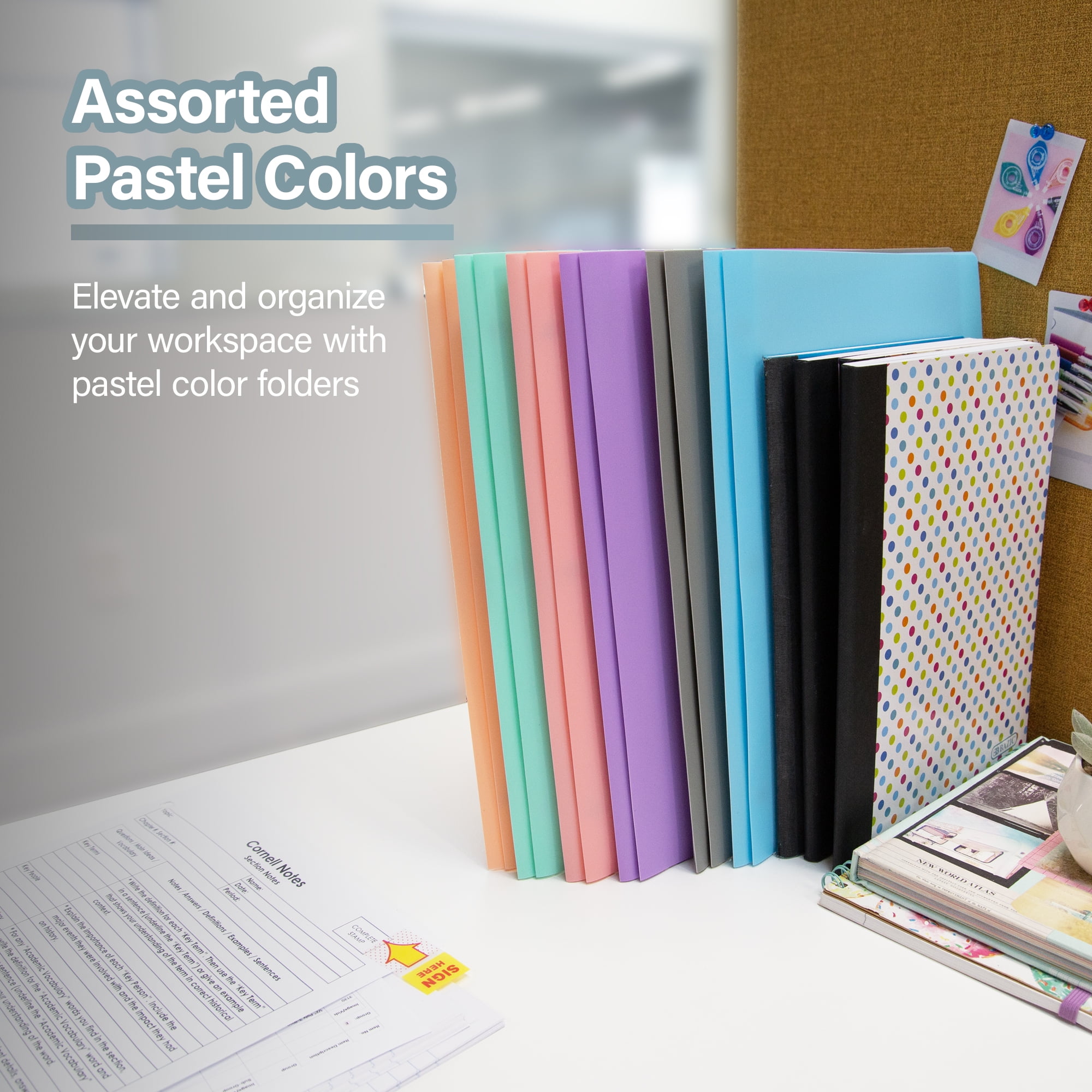 Bazic 2141 2 Pockets Portfolios with 3 Prong Fastener, Pastel Color