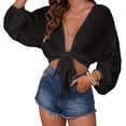 thumbnail image 2 of Youmylove Paréos de Plage pour Femmes Kimono à Manches Longues avec Nœud devant, 2 of 5