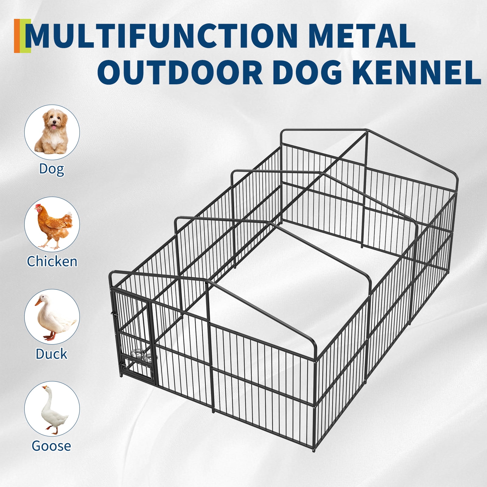 10*15FT Heavy Duty Outdoor Dog Kennel, Iron Alloy Large Playpen Fence with Secure Lock, Weather Resistant Black Iron Outside Dog Run for Yard, Spacious Pet House for Garden Backyard