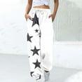 thumbnail image 3 of GA WEIHUA Saving,Women's High Waisted Drawstring Waist Sweatpants Star Print Wide Leg Hiking Joggers Casual Sweatpant with Pockets(White,Medium), 3 of 5