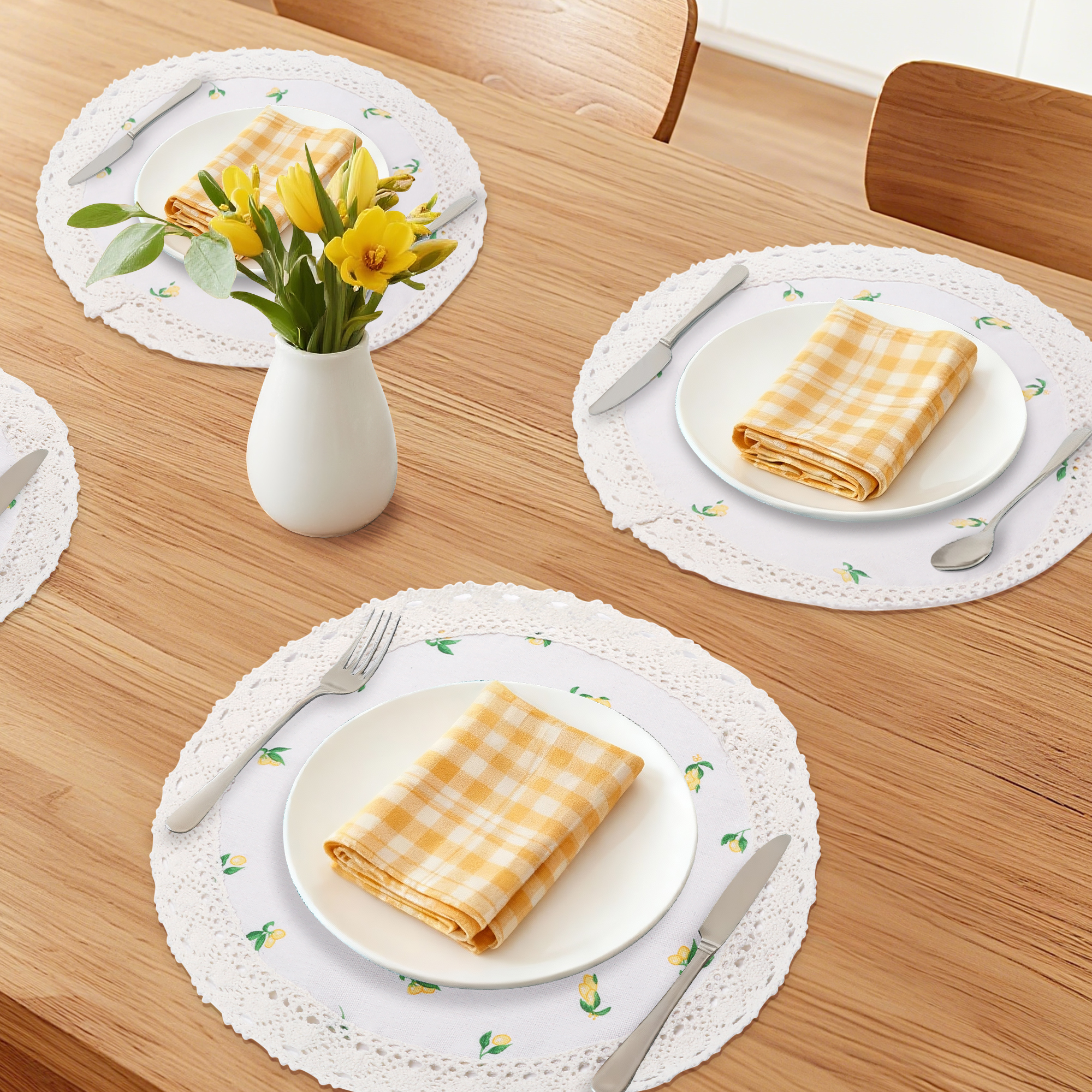 Unique Bargains Set of 6 Rustic Placemats for Dining Table Decor Beige