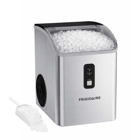 Frigidaire 33 lbs. Nugget Ice Maker, Countertop Soft Pellet Ice Maker for Home, Kitchen, Office, Bar, Stainless Steel