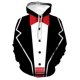 thumbnail image 3 of Sudadera con capucha de traje falso divertida con estampado 3D para hombre, esmoquin con patrón de pajarita, sudaderas casuales de manga larga para cosplay, sudaderas con capucha de calle, 3 of 5