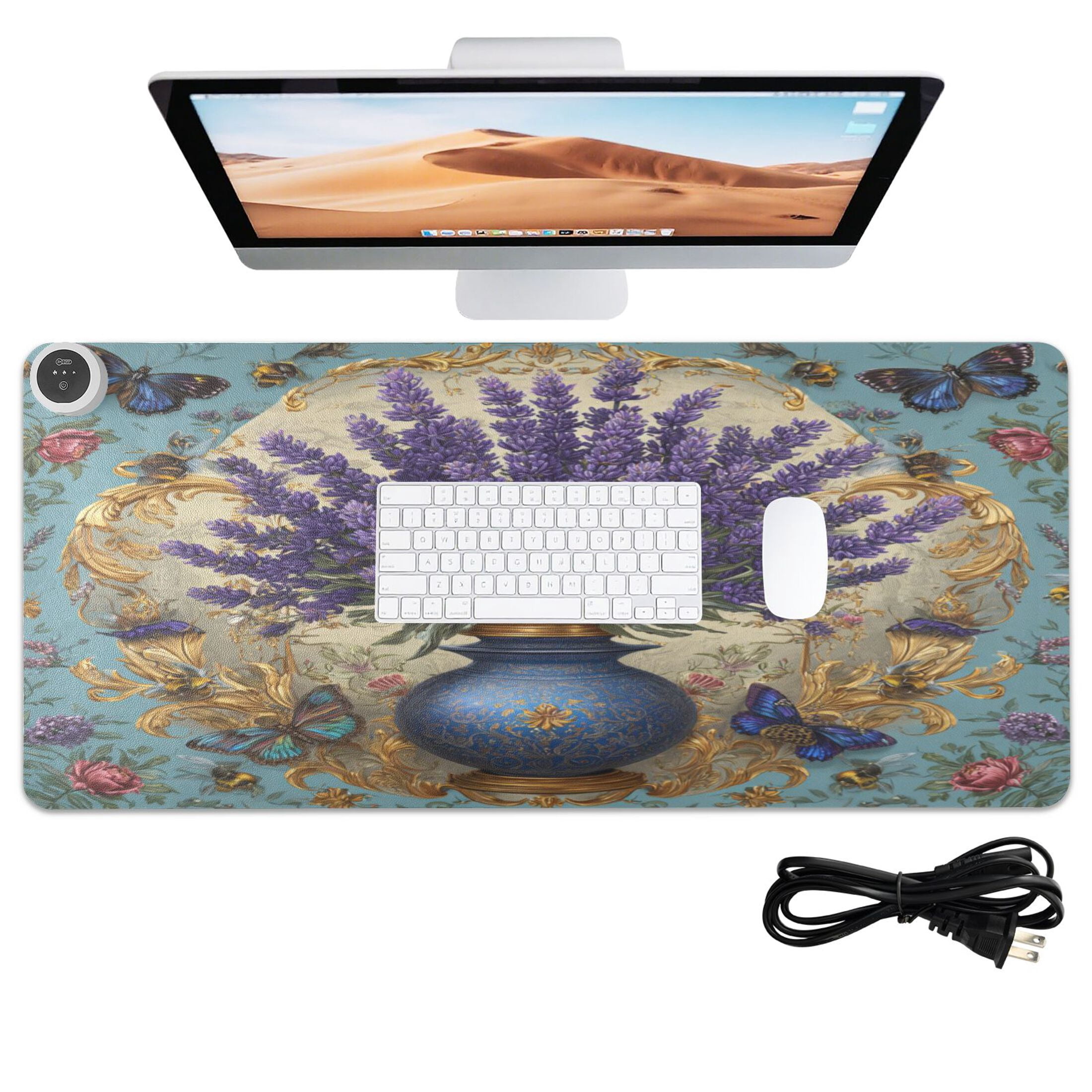 Large Heated Desk Mat Mouse Pad 31.5"x13"PU Leather Graphene Heating Desk Warmer with 3 Temperature Settings 110V US Plug Non-Slip Warm Pad for Home, Office, and Gaming Vibrant Lavender in A Vase