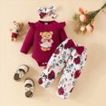 thumbnail image 2 of Baby Girl Clothes Newborn Infant Outfits Cartoon Bear Ruffle Romper+ Bow Floral Pants + Cute Headband Sets For Girls Kaprioy Baby Girl Clothes, 2 of 7