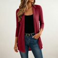 thumbnail image 2 of VISALY Women Open Front Cardigan 3/4 Sleeve Lightweight Mid Length Loose Fit Casual Shawl Cover Up Coat Solid Layering Outerwear Lightweight Open Front Cardigan Travel Beach Outfits Wine Xxl, 2 of 8