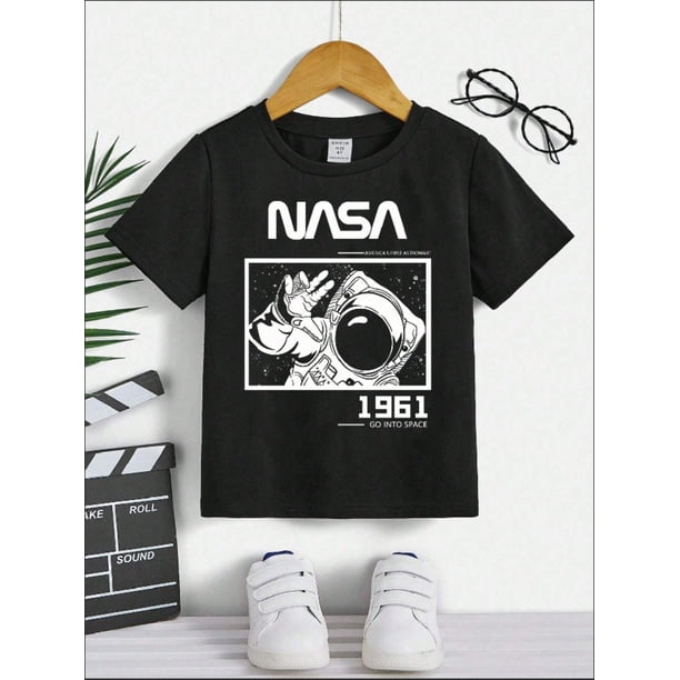 Young Boy Short Sleeve Astronaut Frame Alien Space Journey Summer Casual Cool T-Shirt
