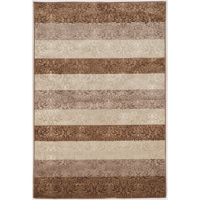 Linon Evolution Damask Stripe Power Loomed Polyester 2'x3' Rug in Beige