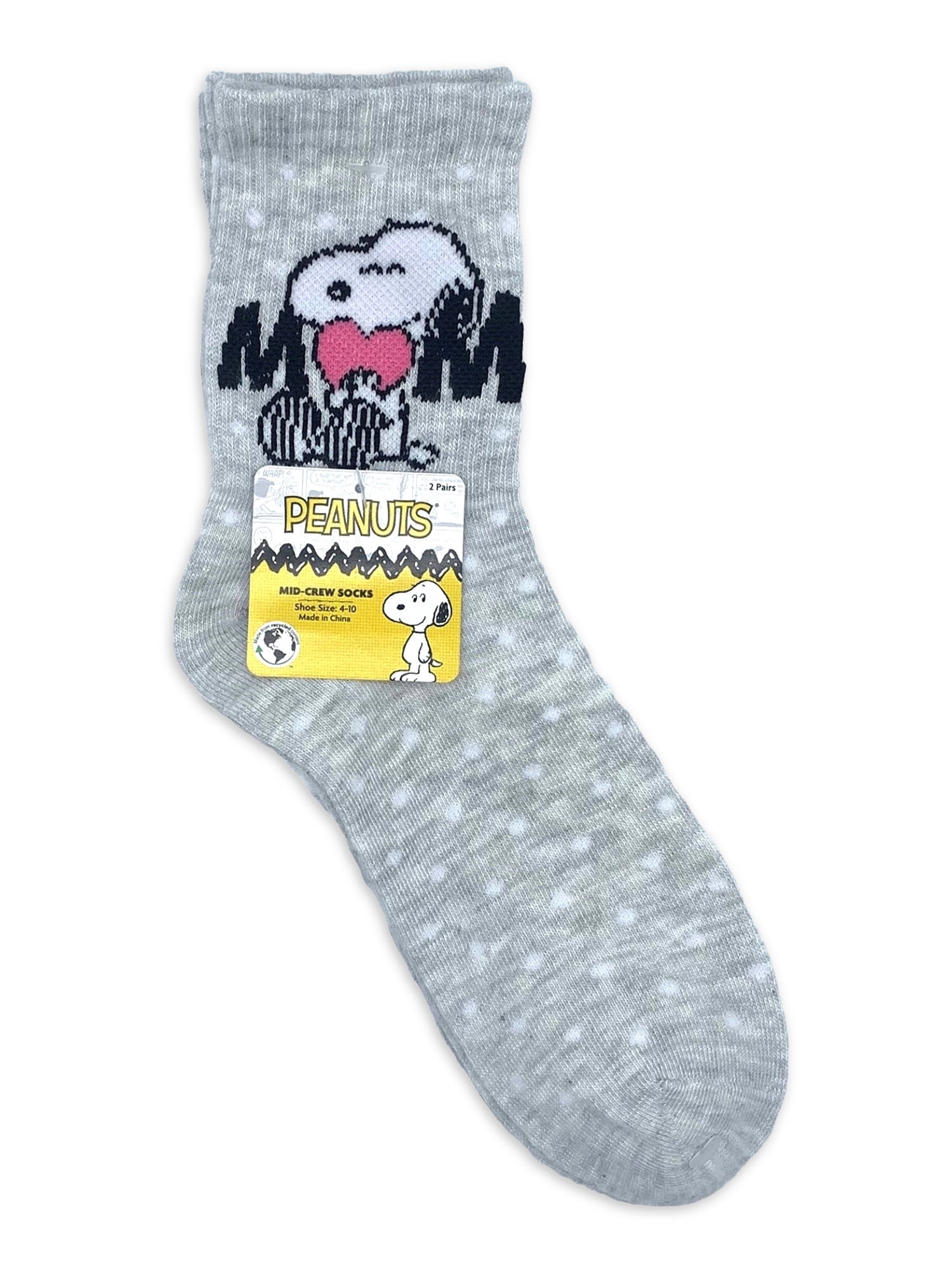 Peanuts Women's Mother's Day Mid Crew Socks, 2-Pack, Shoe Size 4-10