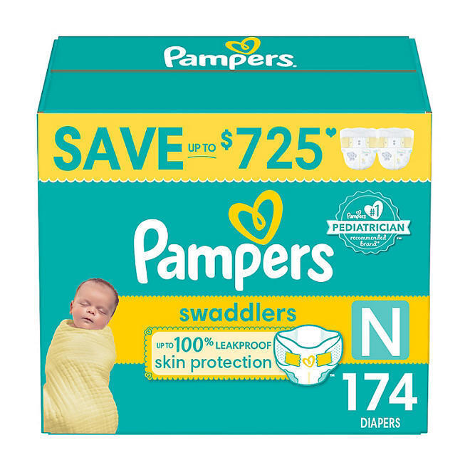 Pampers Swaddlers Diapers, Newborn (Less than 10 Pounds), 174 Count