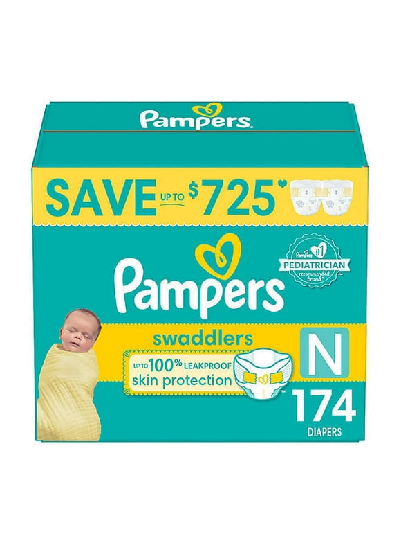 Pampers Swaddlers Diapers, Newborn (Less than 10 Pounds), 174 Count
