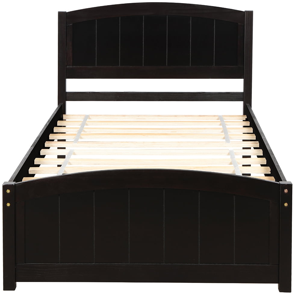 Private Jungle Platform Beds with Headboard, Footboard and Wood Slat Support-Espresso Private Jungle Platform Beds with Headboard, Footboard and Wood Slat Support-Espresso