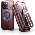 thumbnail image 1 of Pour iPhone 16 Pro Max Étui Magnétique avec Cache Coulissant pour Caméra & Support Réglable & Protecteur d'Écran Intégré, Étui Pare-Chocs Robustes - Noir Nuit, Rouge Vin, 1 of 5