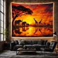 thumbnail image 6 of African Savanna Sunset with Wildlife Silhouettes Majestic Folk Art for Animal Lovers Nature Inspired Wall Art Birthday Gift Tapestry Wall Hanging for Bedroom and Living Room, 6 of 7