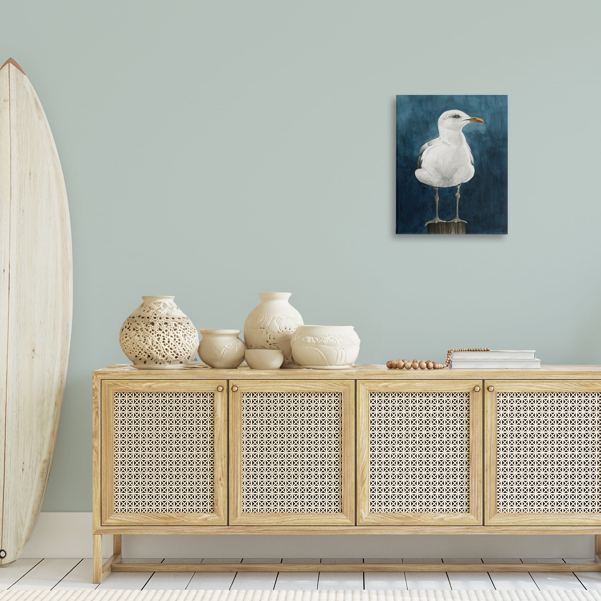 Stupell Industries Seagull Perched over Blue Animals Painting Wrapped Canvas Art Print Wall Art, 16 x 20