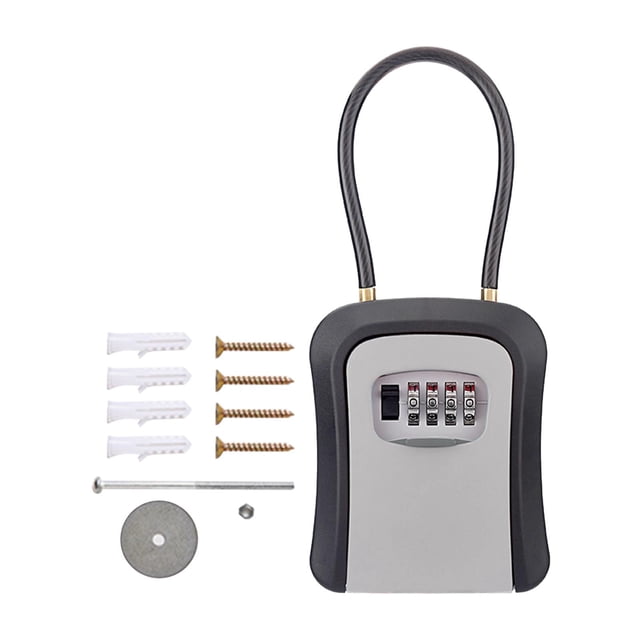 Caja de bloqueo de llaves, caja de seguridad con código reiniciable con combinación de 4 dígitos, resistente a la intemperie para garaje doméstico , Gris