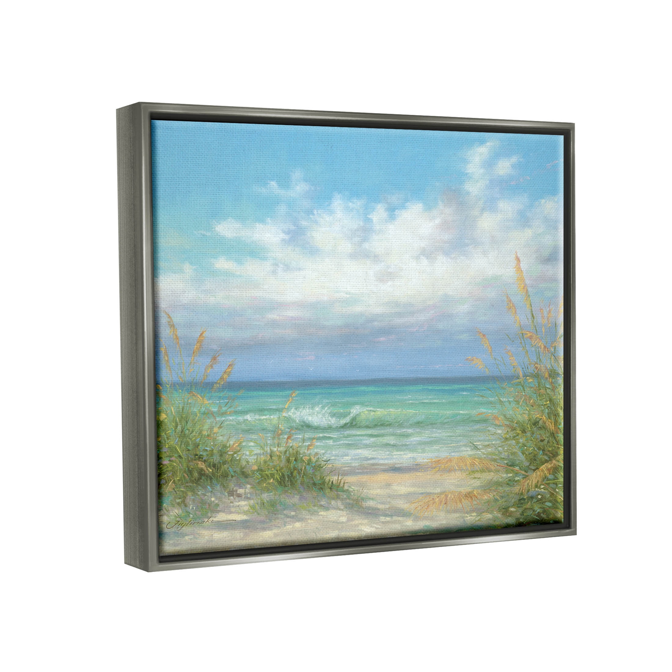 Sea Shoreline Horizon Scenery Coastal Painting Luster Gray Framed Art Print Wall Art
