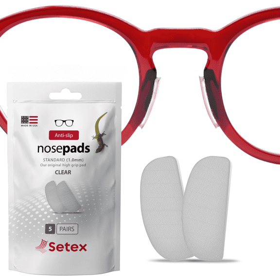 Setex Gecko Grip 1mm Anti Slip Eyeglass Nose Pads, (5 Clear Pair) USA Made, 2500 Innovative Microstructured Fibers per Nose Pad, 1mm x 7mm x 16mm