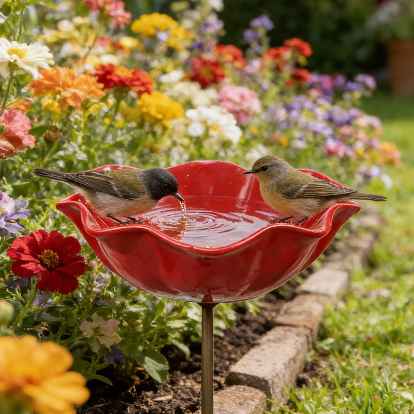 Handmade Resin Hummingbird Bath Cup Bee Butterfly Puddler Metal Flower Garden Stakes