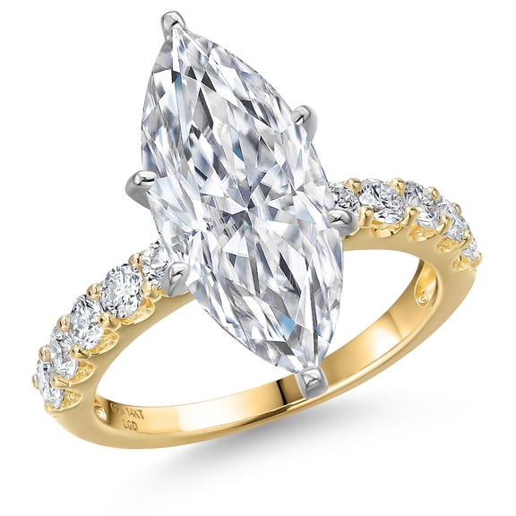 Gem Stone King 5.70 Cttw IGI Certified Lab Grown Diamond in 14K Two-Tone Gold Engagement Ring for Women | Marquise Center Diamond 5.00 Ct | E-F Color | VS1-VS2 Clarity | Size 7