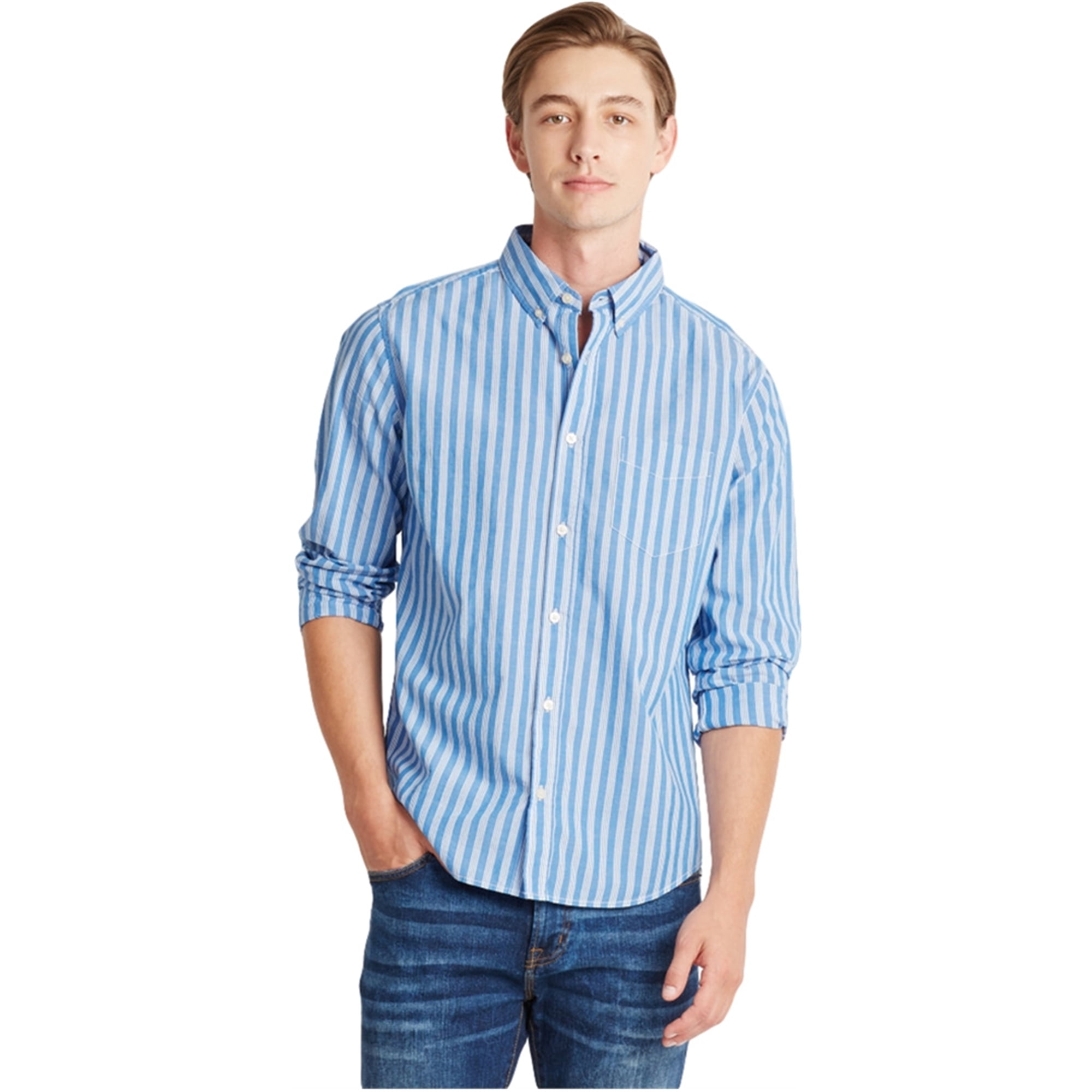 Aeropostale Mens Striped Pocket Button 