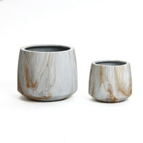 LuxenHome 2-Piece Marble White with Brown Ribbons Texture MgO Planter Set, Indoor and Outdoor