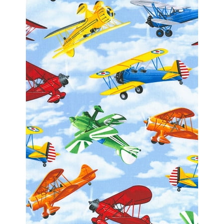 By Timeless Treasures - Propeller Airplanes in the Sky Cotton Fabric by Timeless Treasures